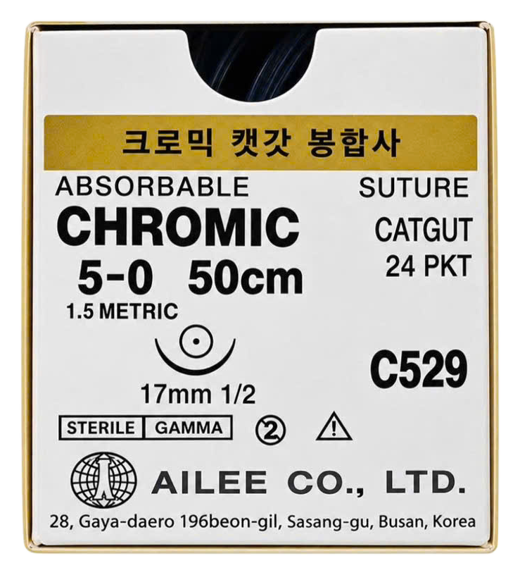 Chỉ phẫu thuật tự tiêu AILEE Chromic 5/0 – C529 - hộp sản phẩm thực tế đã tách nền