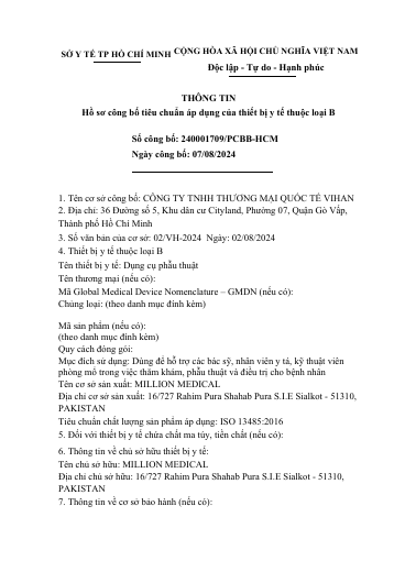 Document first page MILLION MEDICAL Dụng cụ / Instruments