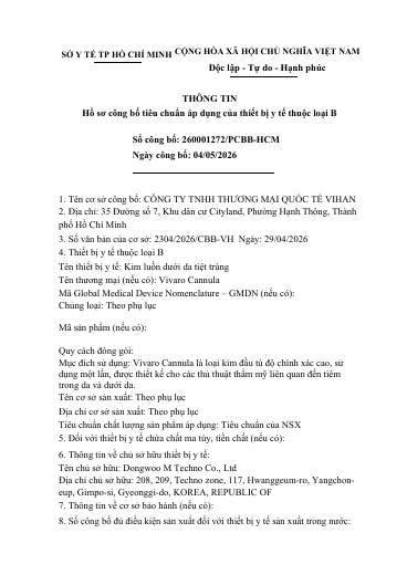 Document first page VIVARO Cannula
