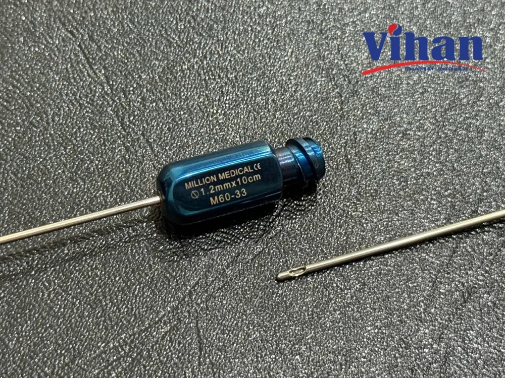 CÂY CẤY MỠ ĐẦU TÙ TRÒN 1.2MM x 10CM - ảnh tách nền từ nguồn gốc, phóng đại đầu hút có lỗ dẫn mỡ