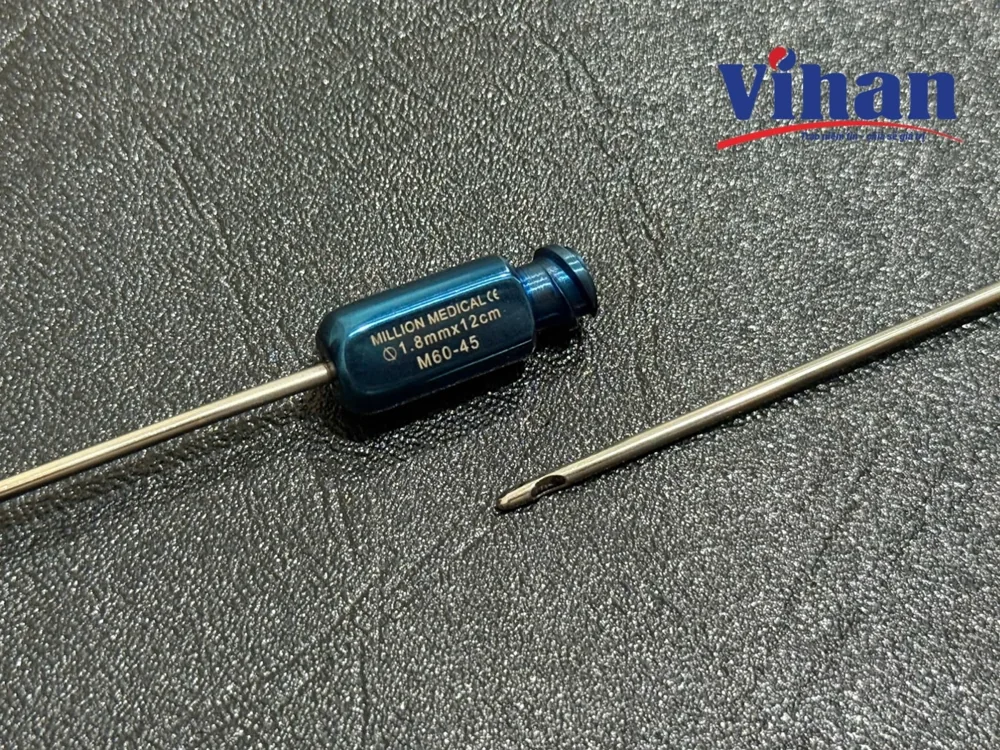CÂY CẤY MỠ ĐẦU TÙ TRÒN 1.8MM x12CM - ảnh tách nền từ nguồn gốc, phóng đại đầu hút có lỗ dẫn mỡ
