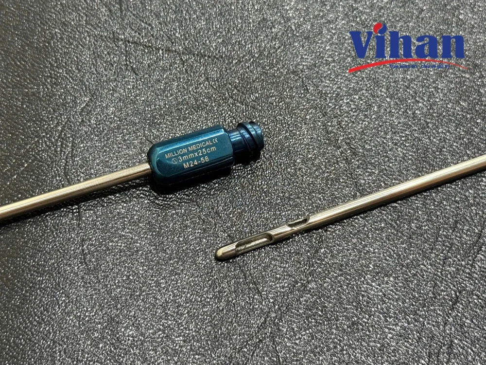CÂY HÚT MỠ PYRAMID 3.0MM x 25CM - ảnh tách nền từ nguồn gốc, phóng đại đầu hút có lỗ dẫn mỡ