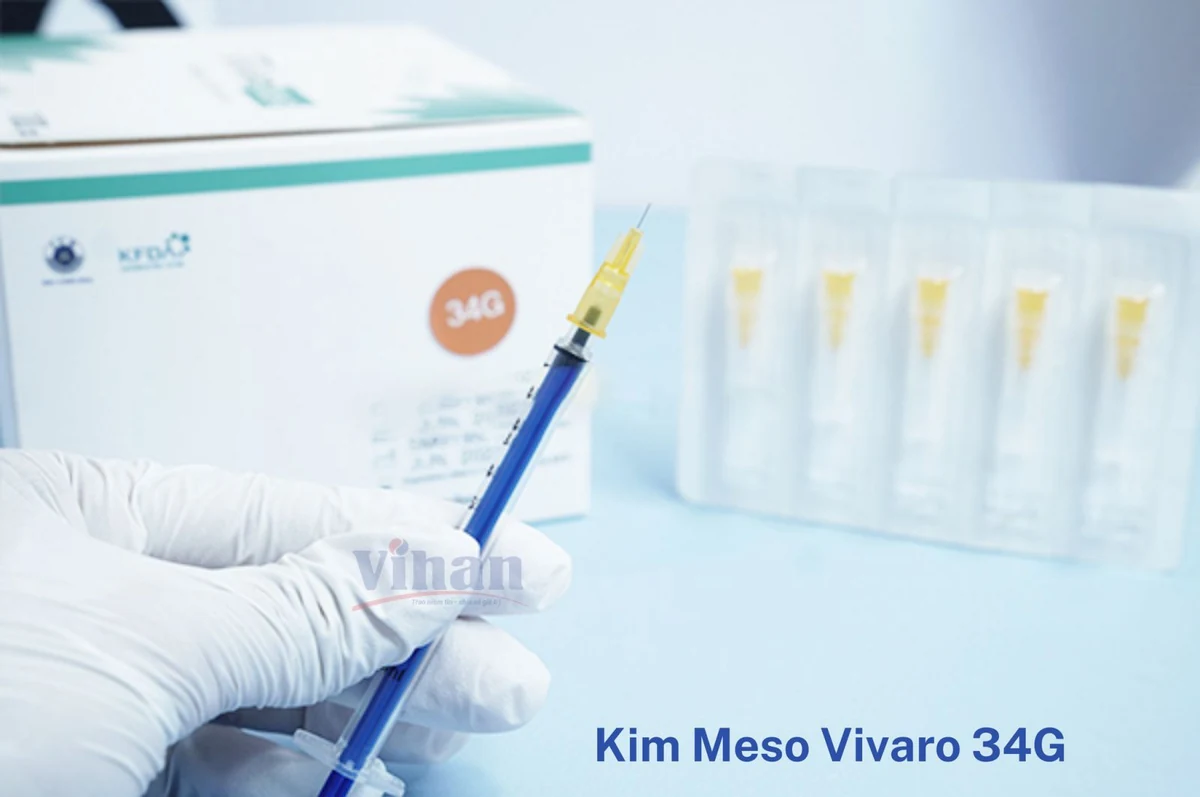 Kim tiêm VIVARO MESO 34G cùng hộp sản phẩm trong ảnh của Vihan
